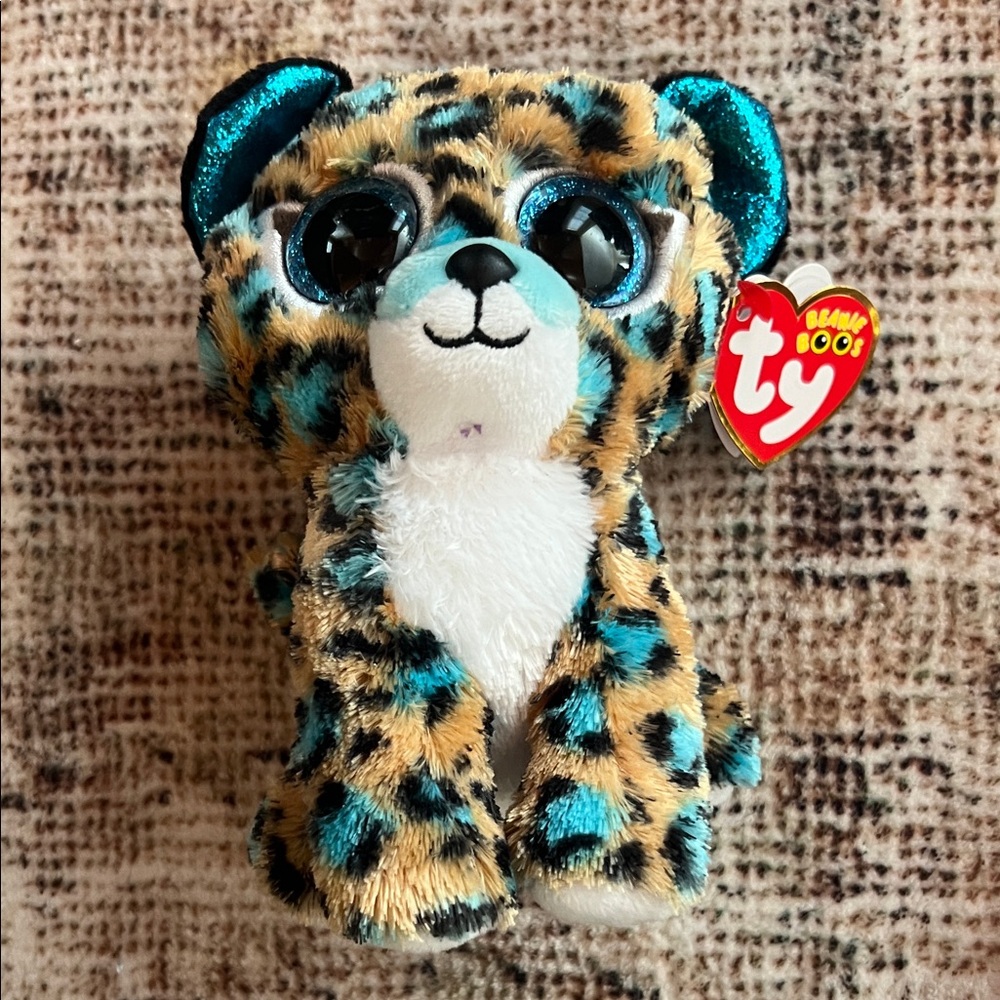 Ty Stuffed Leopard Toy - Teal and Tan